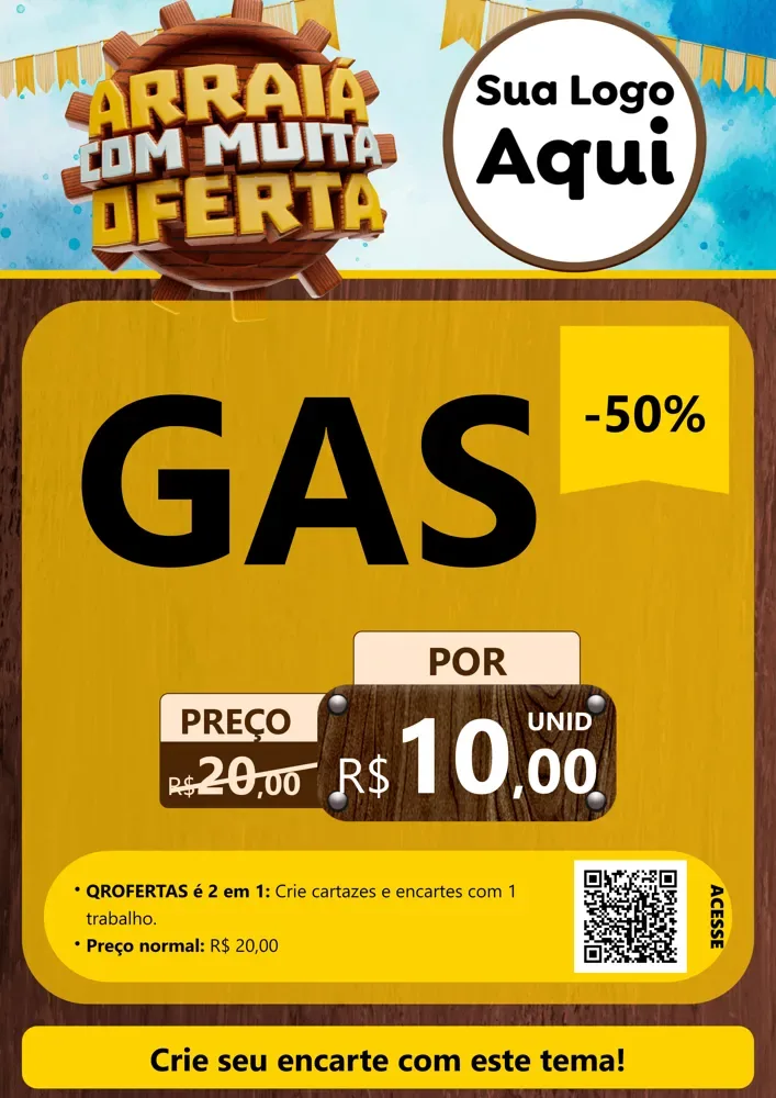Modelo de Cartaz para Cartaz A4 Vertical com o tema Ofertas de São João - Junina para Água e gás