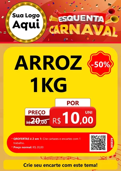 Modelo de Cartaz para Cartaz A4 Vertical com o tema Esquenta Carnaval para Supermercado