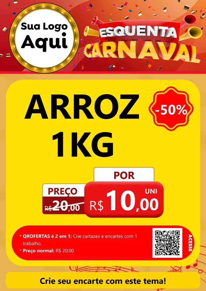 Modelo de Cartaz para Cartaz A4 Vertical com o tema Esquenta Carnaval para Supermercado