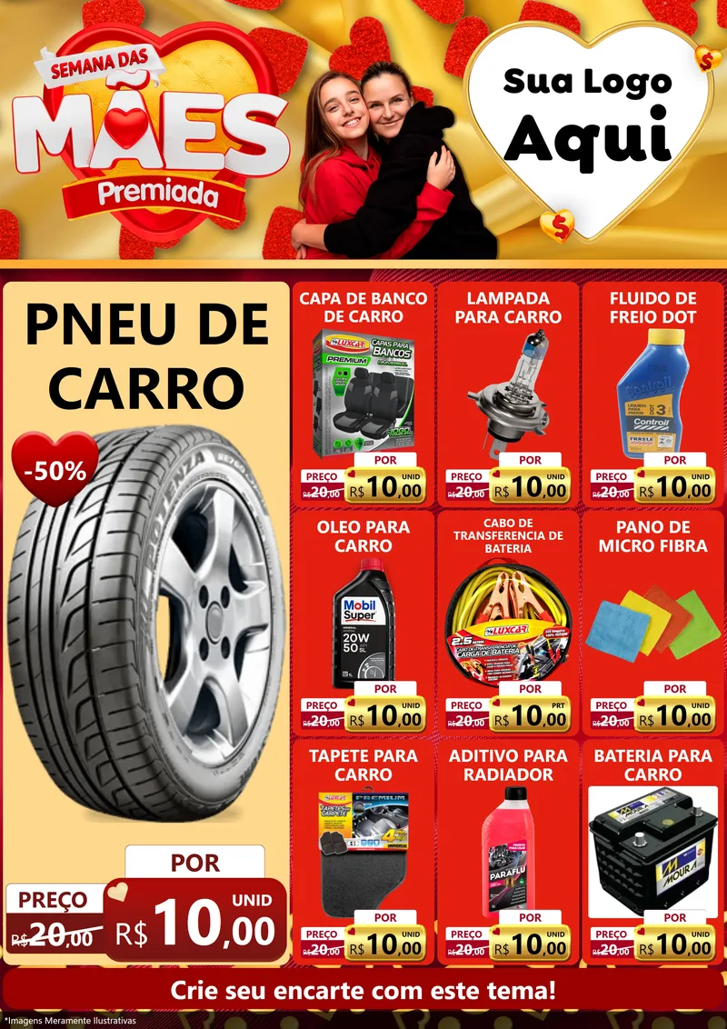 Modelo de Encarte para Encarte A4 Vertical com o tema Semana das Mães Premiada para Auto peças