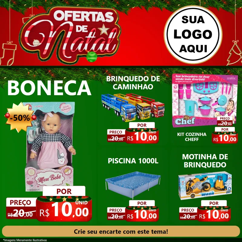 Modelo de Rede Social para Feed Facebook com o tema Ofertas de Natal para Brinquedos