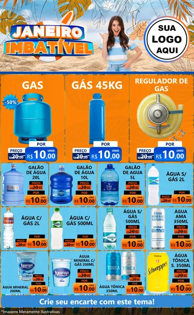 Modelo de Encarte para Encarte Grande com o tema Janeiro Imbatível para Água e gás
