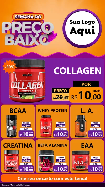 Modelo de Rede Social para Stories com o tema Semana do Preço Baixo para Suplementos alimentares