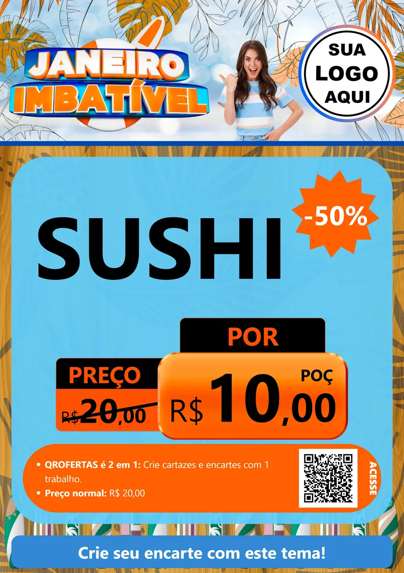 Modelo de Cartaz para Cartaz A4 Vertical com o tema Janeiro Imbatível para Comida japonesa