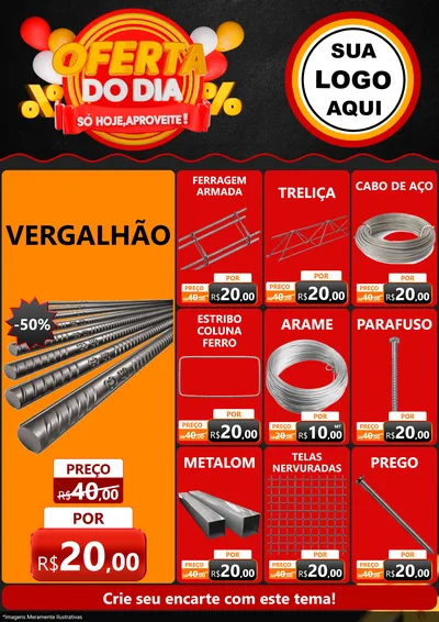 Modelo de Encarte para Encarte A4 Vertical com o tema Oferta do Dia - Só hoje, Aproveite! para Ferragens