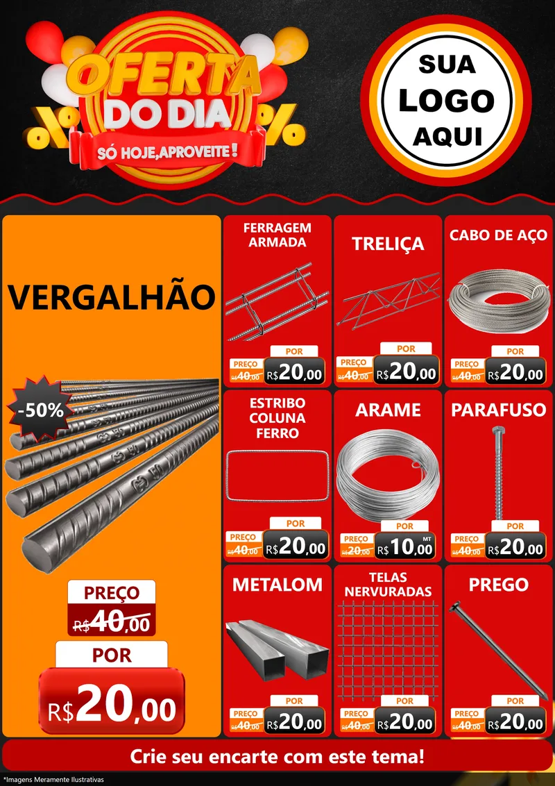 Modelo de Encarte para Encarte A4 Vertical com o tema Oferta do Dia - Só hoje, Aproveite! para Ferragens