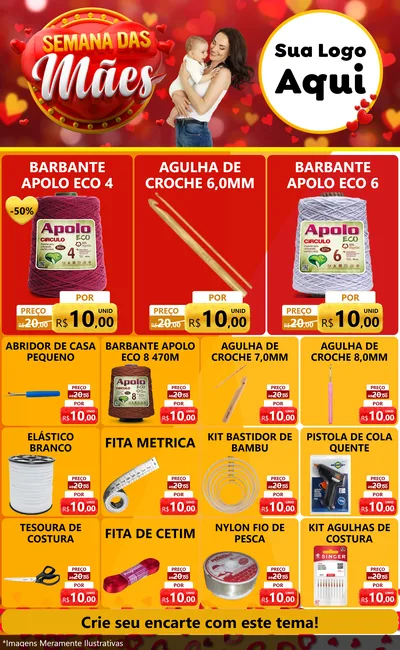 Modelo de Encarte para Encarte Grande com o tema Semana das Mães para Armarinho e Aviamentos