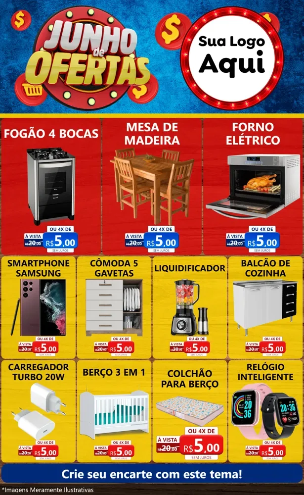 Modelo de Encarte para Encarte Grande com o tema Junho de Ofertas para Móveis e Eletro