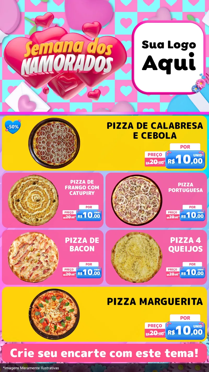 Modelo de TV para TV Vertical com o tema Semana dos Namorados para Pizzaria