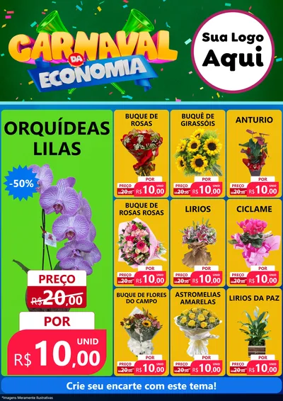 Modelo de Encarte para Encarte A4 Vertical com o tema Carnaval da Economia para Floricultura e jardim