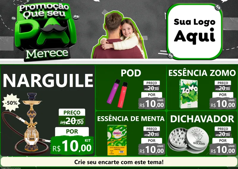 Modelo de Encarte para Encarte A4 Horizontal com o tema Promoção Que seu Pai Merece para Tabacaria