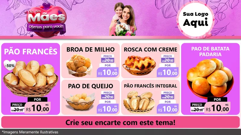 Modelo de TV para TV Horizontal com o tema Dia das Mães Ofertas para Você! para Padaria