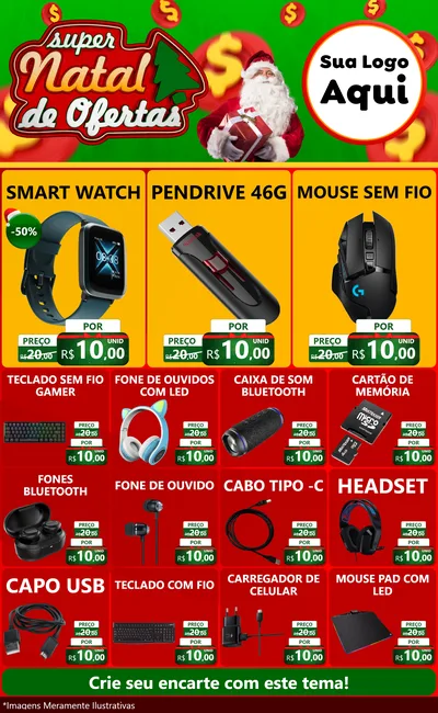 Modelo de Encarte para Encarte Grande com o tema Super Natal de Ofertas para Informática
