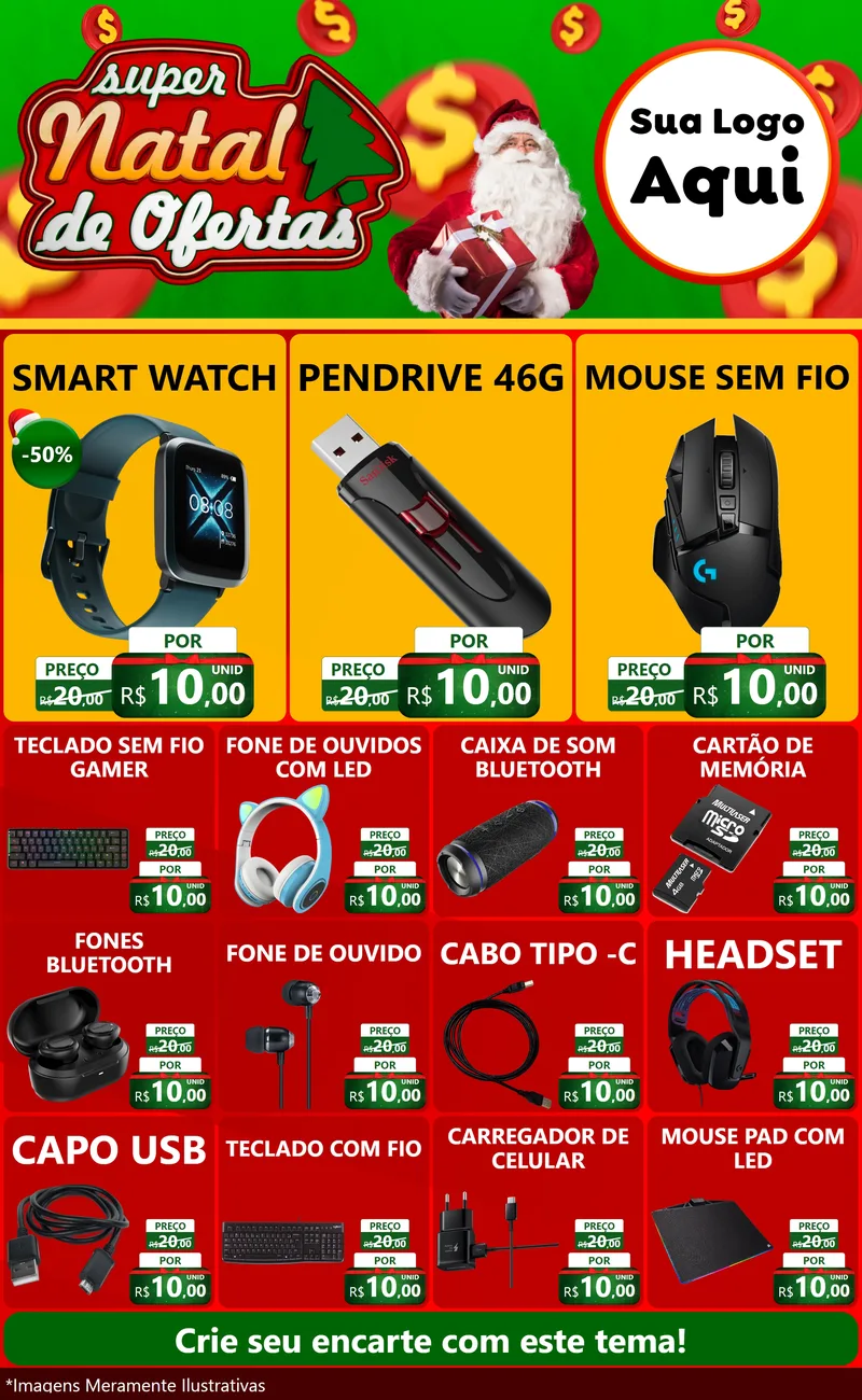Modelo de Encarte para Encarte Grande com o tema Super Natal de Ofertas para Informática