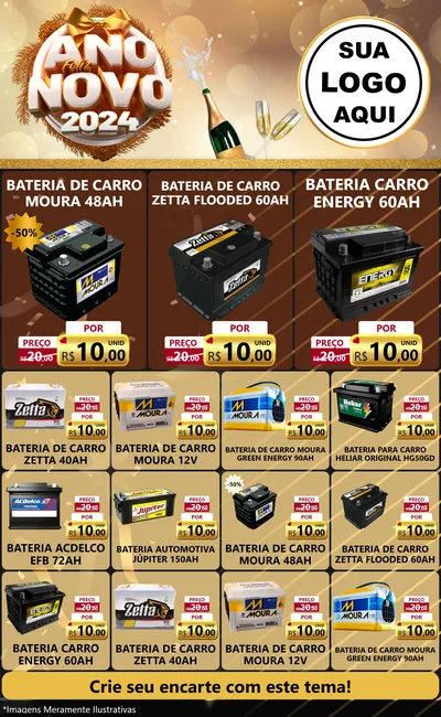 Modelo de Encarte para Encarte Grande com o tema Feliz Ano Novo 2027 para Baterias Elétricas