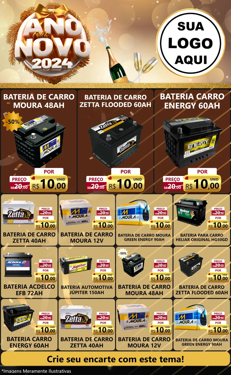 Modelo de Encarte para Encarte Grande com o tema Feliz Ano Novo 2027 para Baterias Elétricas