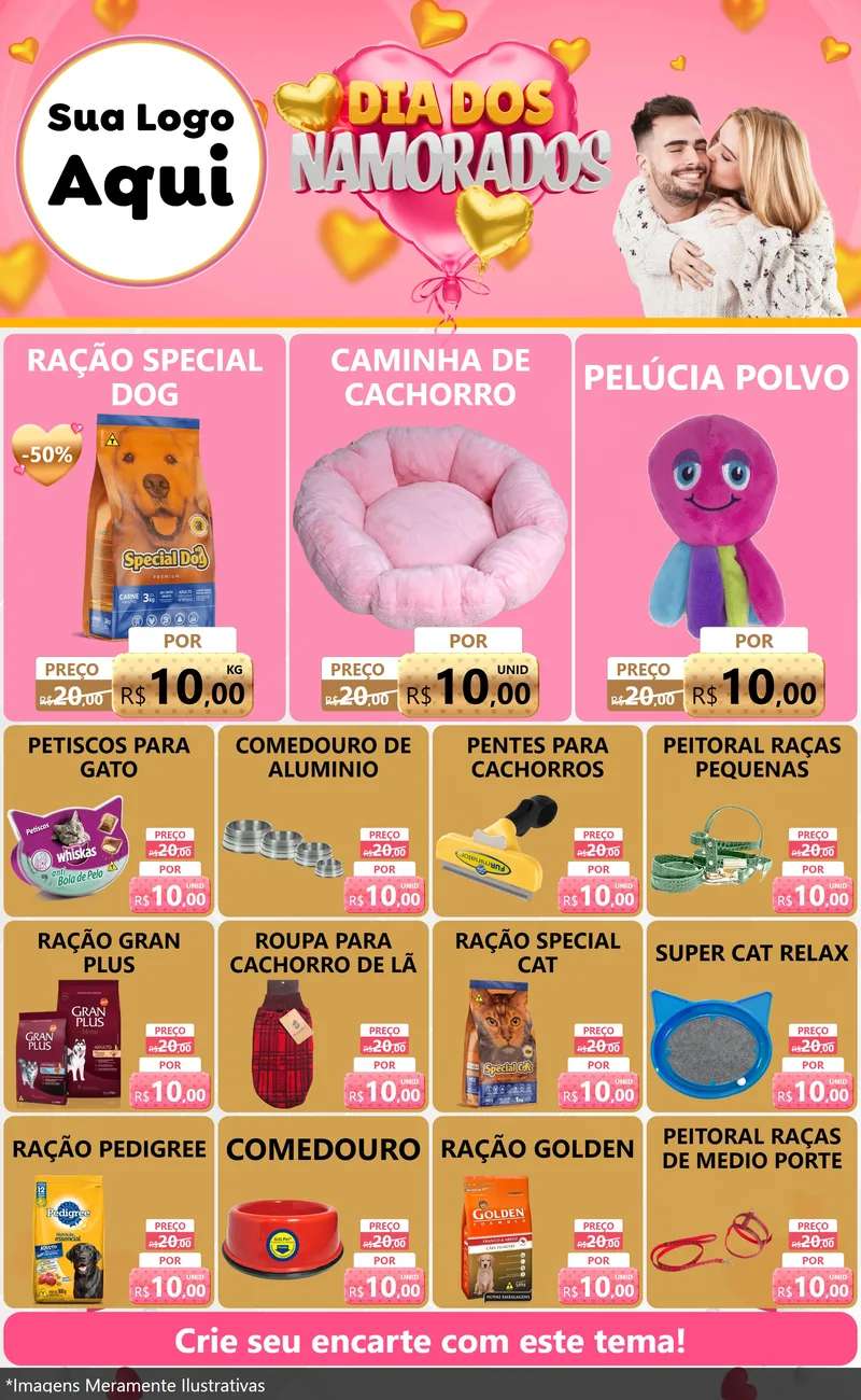 Modelo de Encarte para Encarte Grande com o tema Dia dos Namorados para Pet Shop
