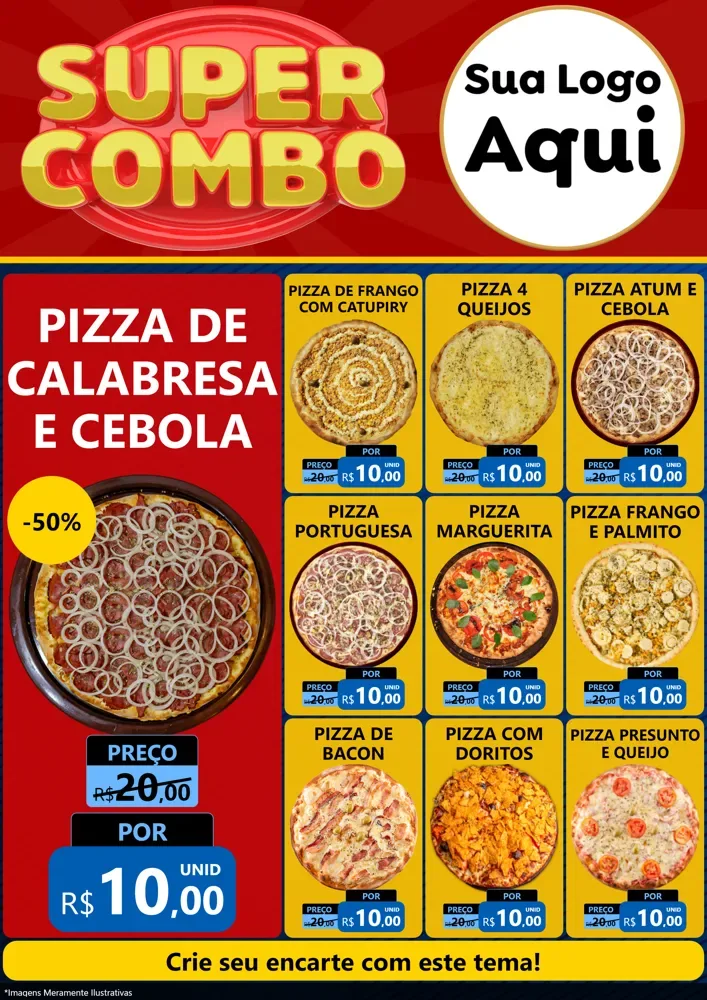 Modelo de Encarte para Encarte A4 Vertical com o tema Super Combo para Pizzaria