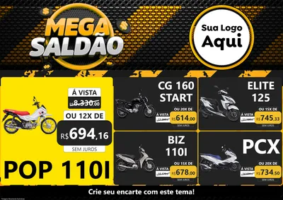 Modelo de Encarte para Encarte A4 Horizontal com o tema Mega Saldão para Concessionaria de Motos