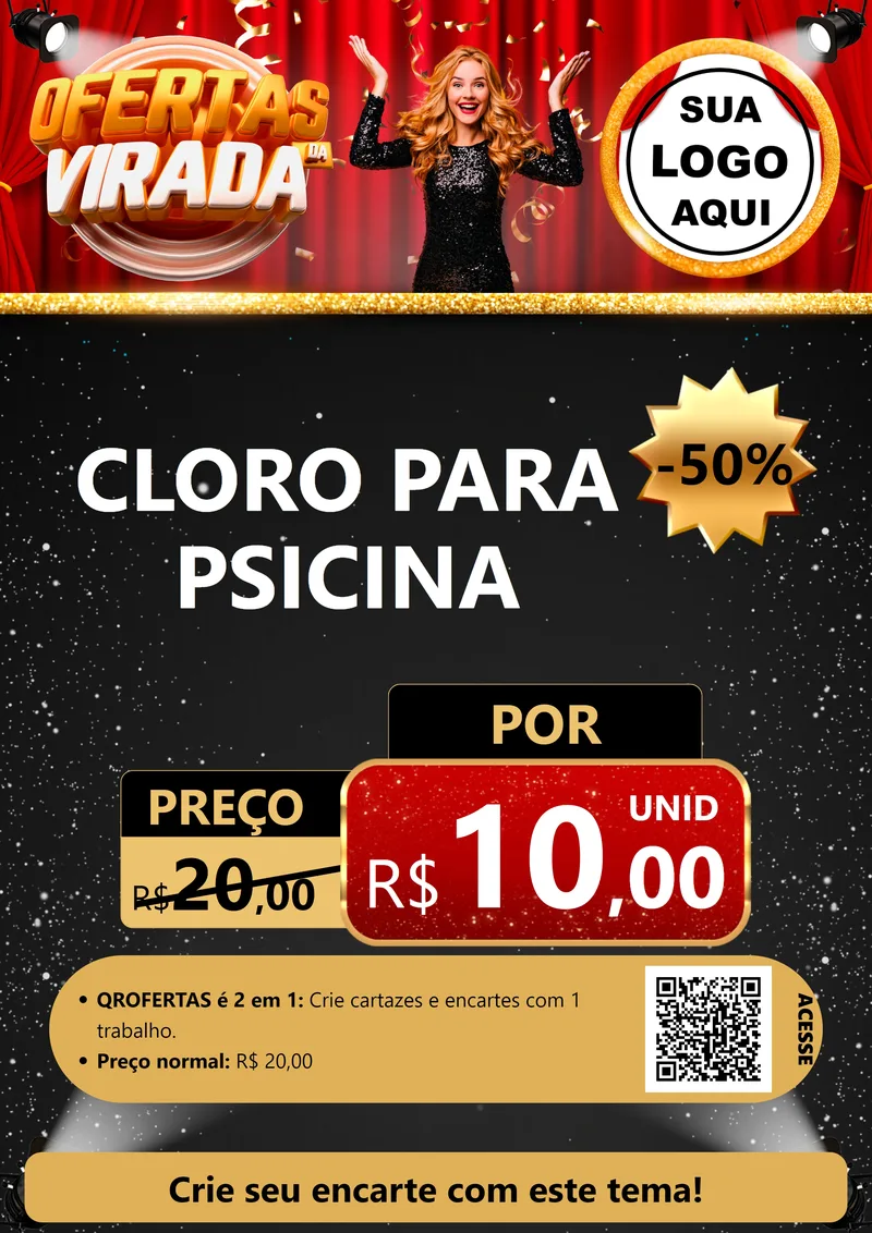 Modelo de Cartaz para Cartaz A4 Vertical com o tema Ofertas da Virada para Produtos para Piscina
