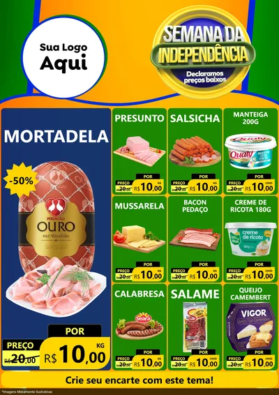 Modelo de Encarte para Encarte A4 Vertical com o tema Semana da Independência Declaramos Preços Baixos para Frios e Laticínios