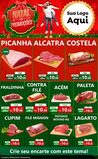 Modelo de Encarte para Encarte Grande com o tema Natal de Promoções para Açougue