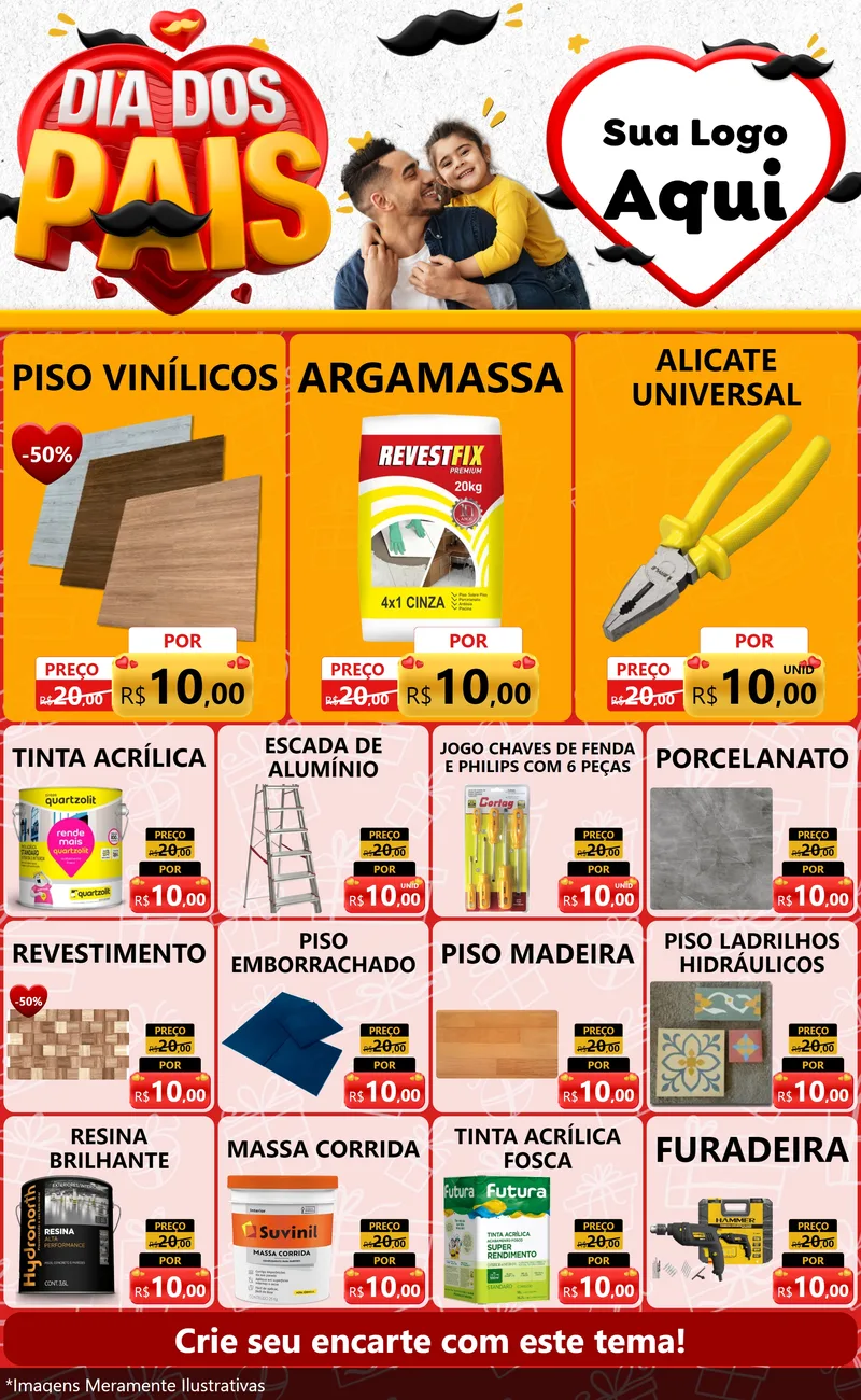 Modelo de Encarte para Encarte Grande com o tema Dia dos Pais para Material para Construção