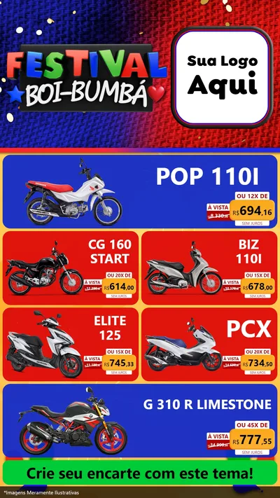Modelo de TV para TV Vertical com o tema Festival Boi-Bumbá para Concessionaria de Motos