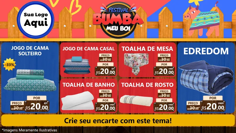 Modelo de TV para TV Horizontal com o tema Festival Bumba Meu Boi para Cama, Mesa e Banho