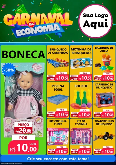 Modelo de Encarte para Encarte A4 Vertical com o tema Carnaval da Economia para Brinquedos