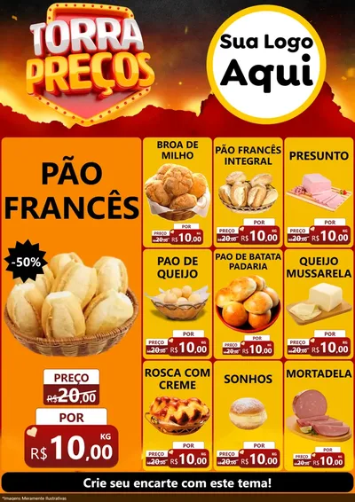 Modelo de Encarte para Encarte A4 Vertical com o tema Torra Preços para Padaria