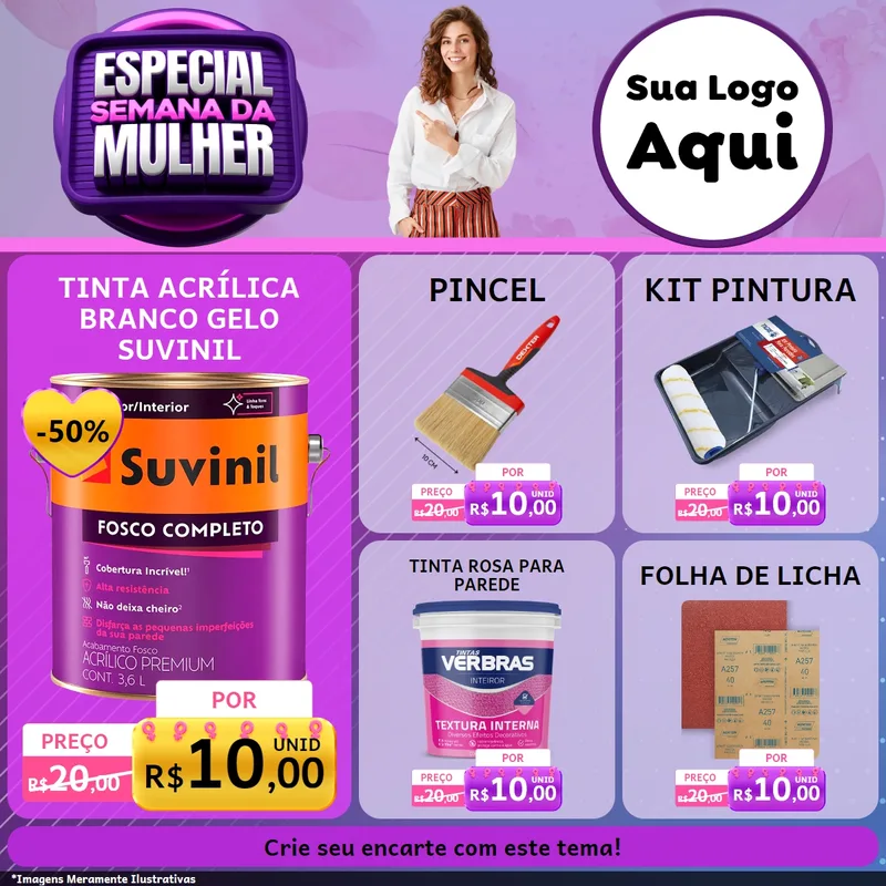 Modelo de Rede Social para Feed Facebook com o tema Especial Semana da Mulher para Tintas e Ferramentas