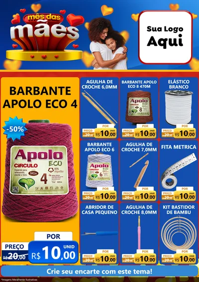 Modelo de Encarte para Encarte A4 Vertical com o tema Mês das Mães para Armarinho e Aviamentos