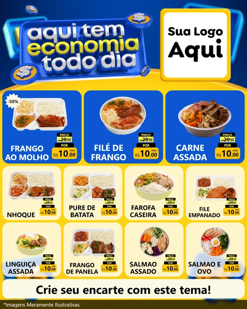 Modelo de Rede Social para Feed Instagram com o tema Aqui Tem Economia Todo Dia para Restaurante