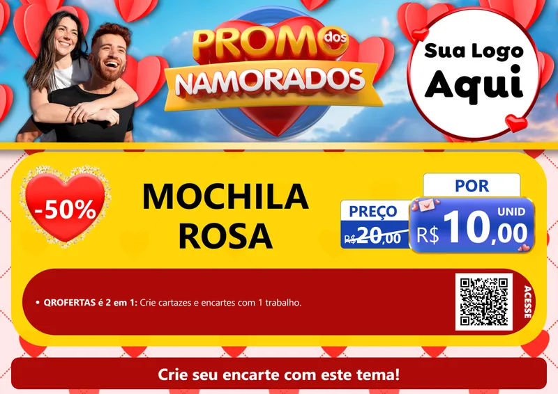 Modelo de Cartaz para Cartaz A4 Horizontal com o tema Promo dos Namorados para Papelaria
