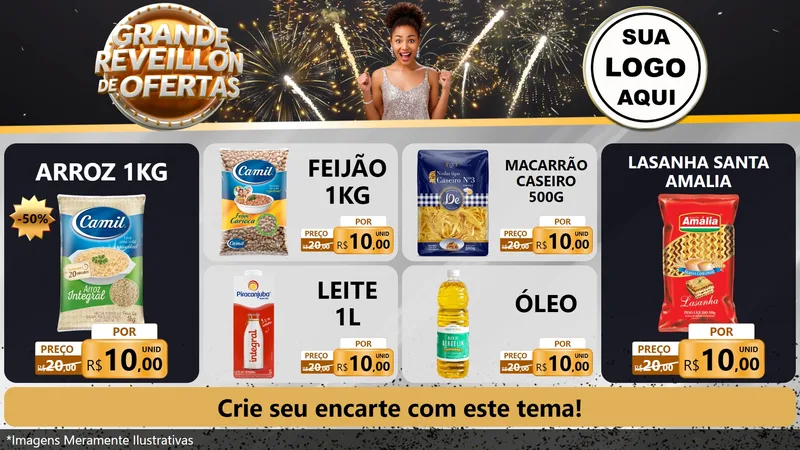 Modelo de TV para TV Horizontal com o tema Grande Réveillon de Ofertas para Supermercado