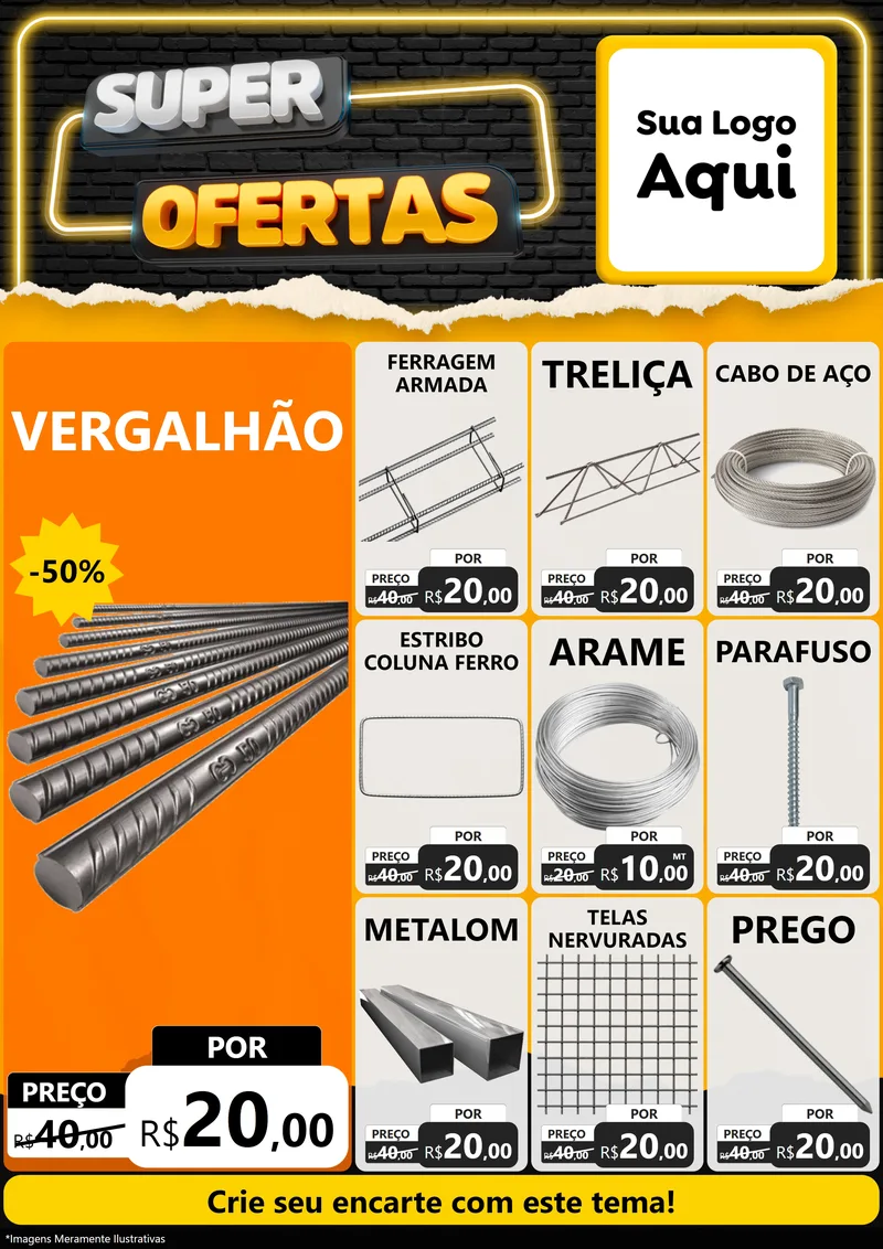 Modelo de Encarte para Encarte A4 Vertical com o tema Super Ofertas para Ferragens