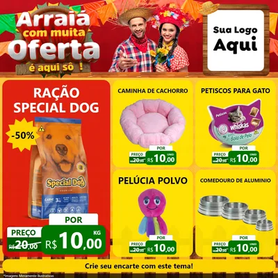 Modelo de Rede Social para Feed Facebook com o tema Arraiá Com Muita Oferta - É Aqui Sô! para Pet Shop