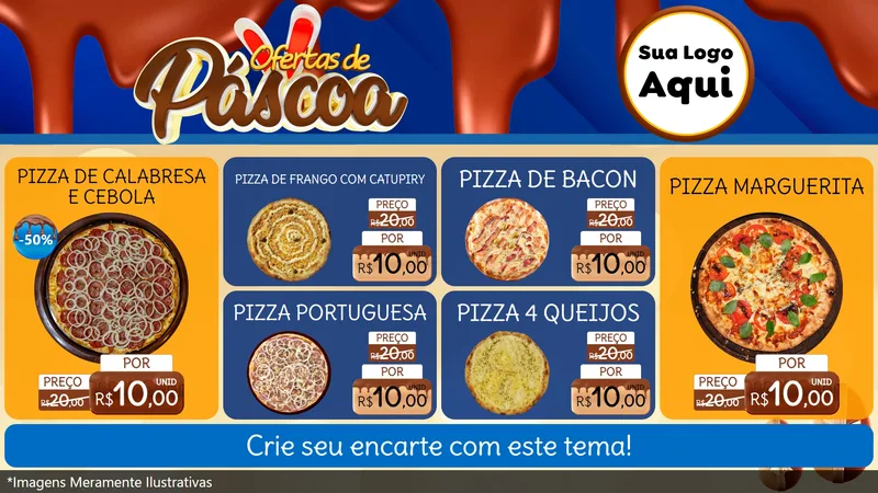 Modelo de TV para TV Horizontal com o tema Ofertas de Páscoa para Pizzaria