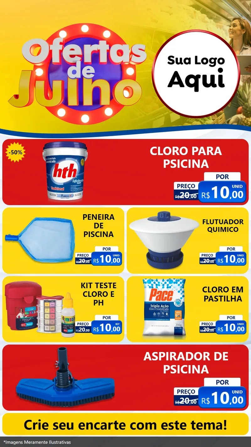 Modelo de TV para TV Vertical com o tema Ofertas de Julho para Produtos para Piscina