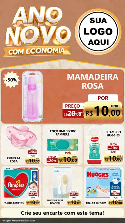 Modelo de Rede Social para Stories com o tema Ano Novo Com Economia para Bebês