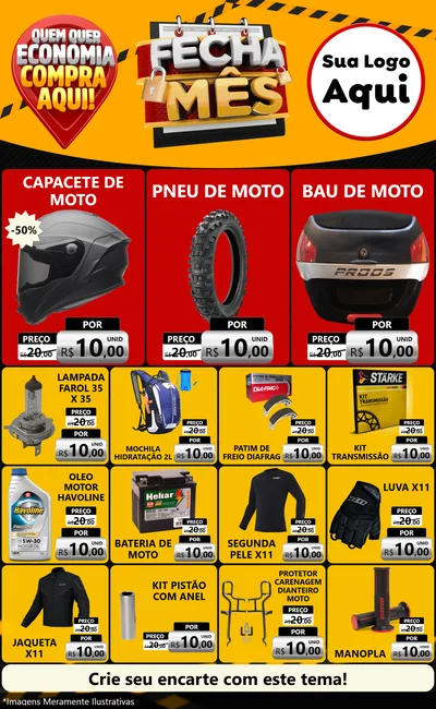 Modelo de Encarte para Encarte Grande com o tema Fecha Mês para Moto peças