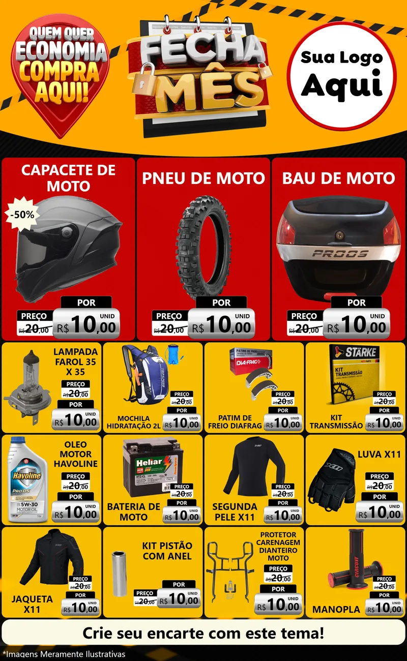 Modelo de Encarte para Encarte Grande com o tema Fecha Mês para Moto peças