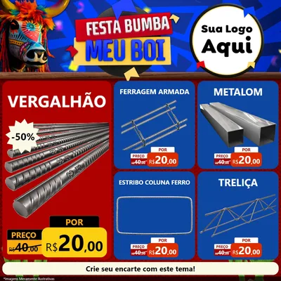 Modelo de Rede Social para Feed Facebook com o tema Festa Bumba meu Boi para Ferragens