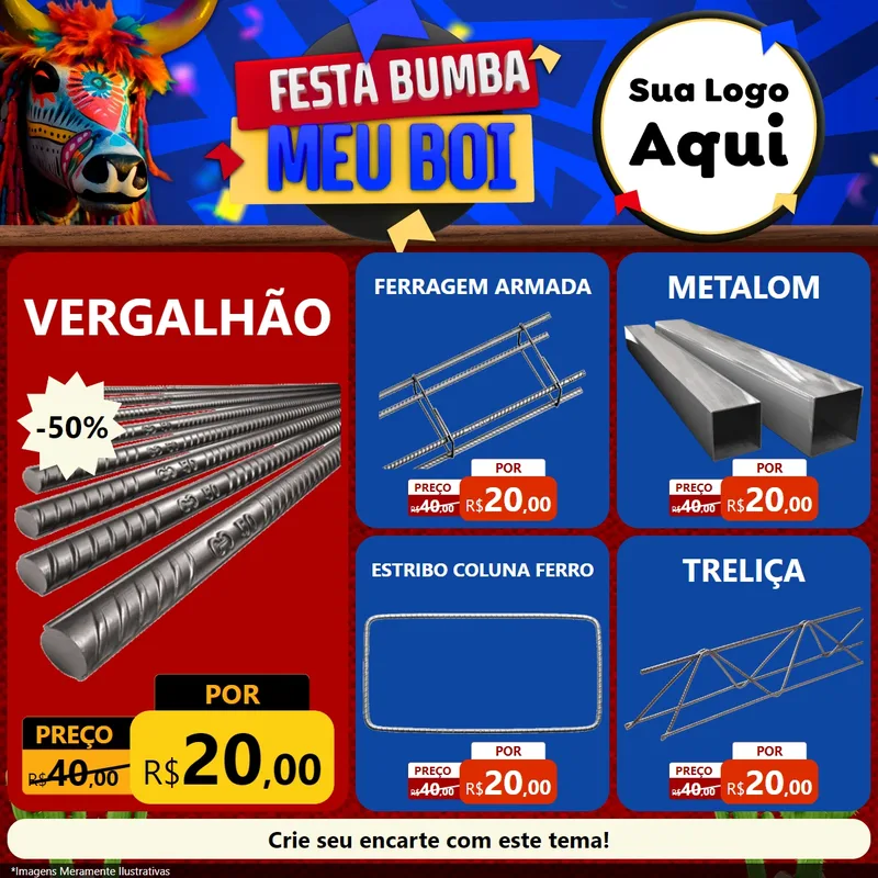 Modelo de Rede Social para Feed Facebook com o tema Festa Bumba meu Boi para Ferragens