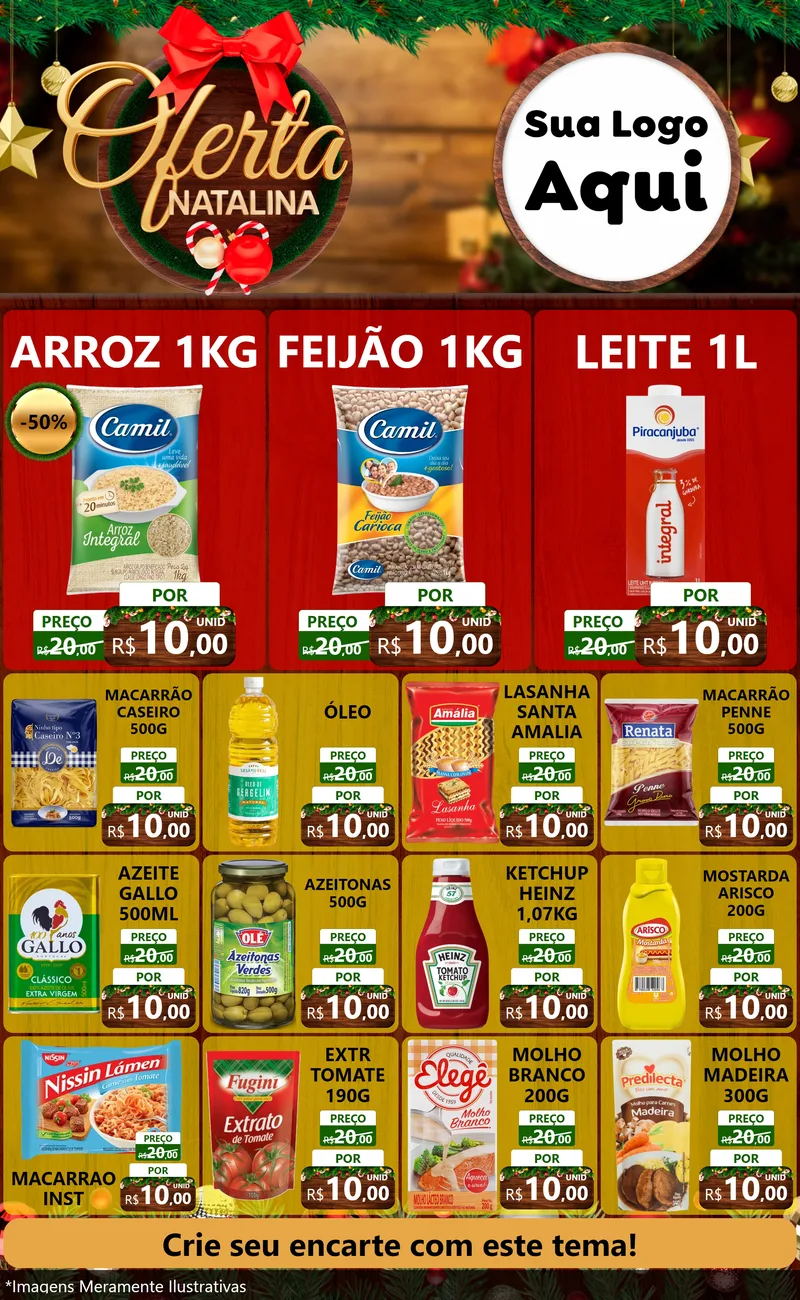 Modelo de Encarte para Encarte Grande com o tema Ofertas Natalina para Supermercado