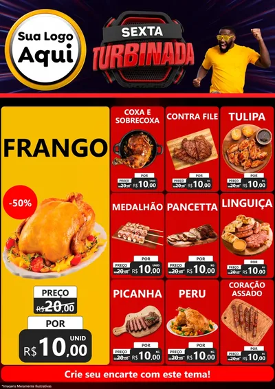 Modelo de Encarte para Encarte A4 Vertical com o tema Sexta Turbinada para Assados