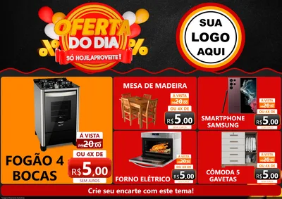 Modelo de Encarte para Encarte A4 Horizontal com o tema Oferta do Dia - Só hoje, Aproveite! para Móveis e Eletro