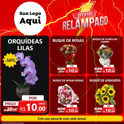 Modelo de Rede Social para Feed Facebook com o tema Ofertas Relâmpago para Floricultura e jardim
