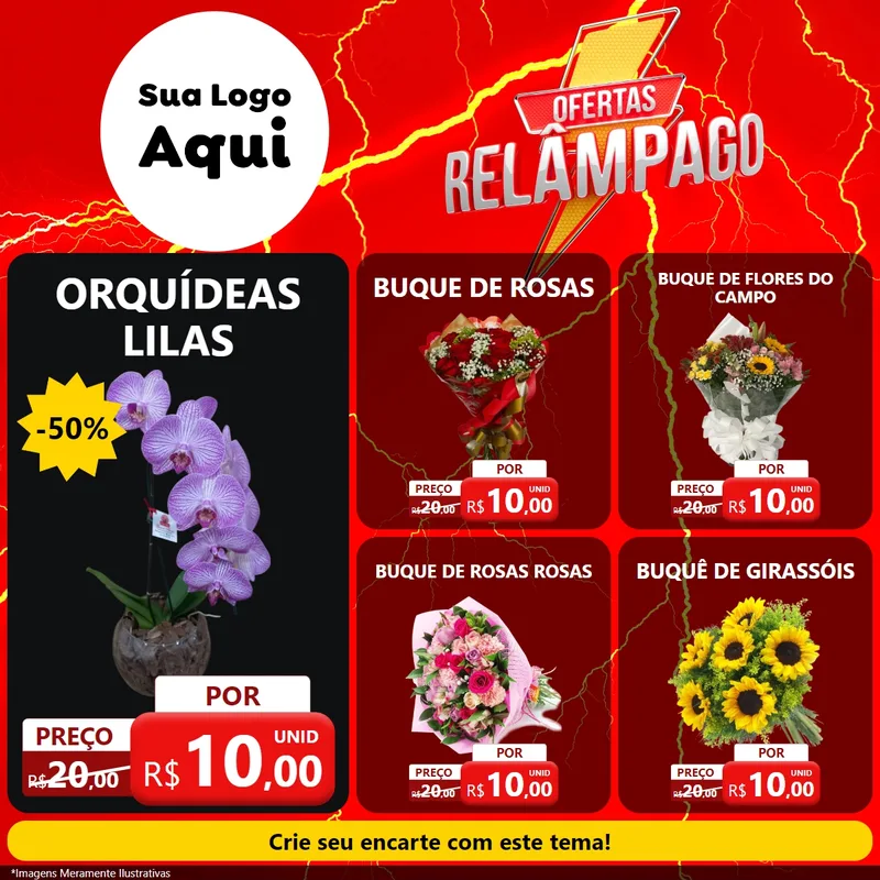 Modelo de Rede Social para Feed Facebook com o tema Ofertas Relâmpago para Floricultura e jardim